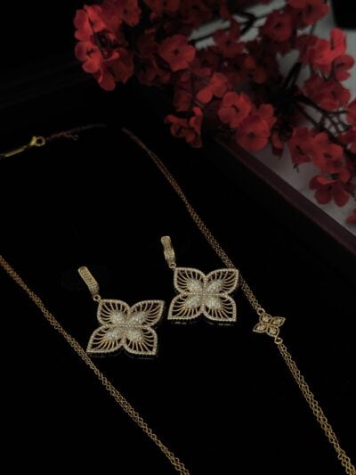 Elegant gold butterfly jewelry set with diamond accents for women.