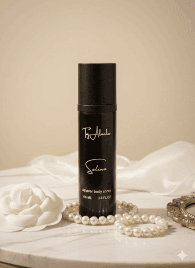 Elegant all-over body spray by Taj Al Maha with personalized branding and luxurious packaging.
